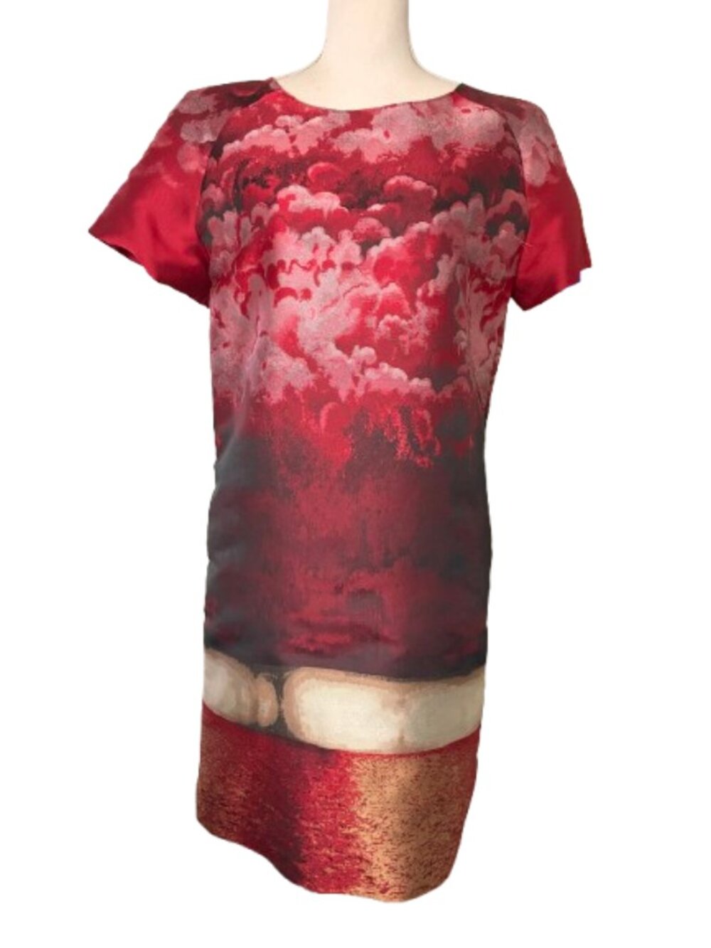 Alberta Ferretti Red Gradient Cloud-Print short sleeved mini Shift Dress size 8